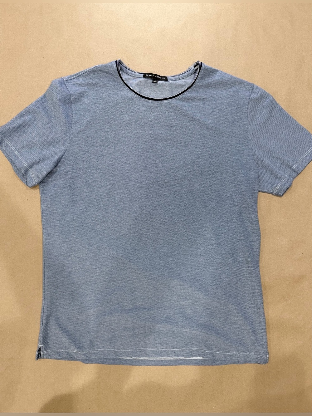 Robert Barakett Knit Tee Men's L Blue Crew Neck Cotton Blend Luxury Basic